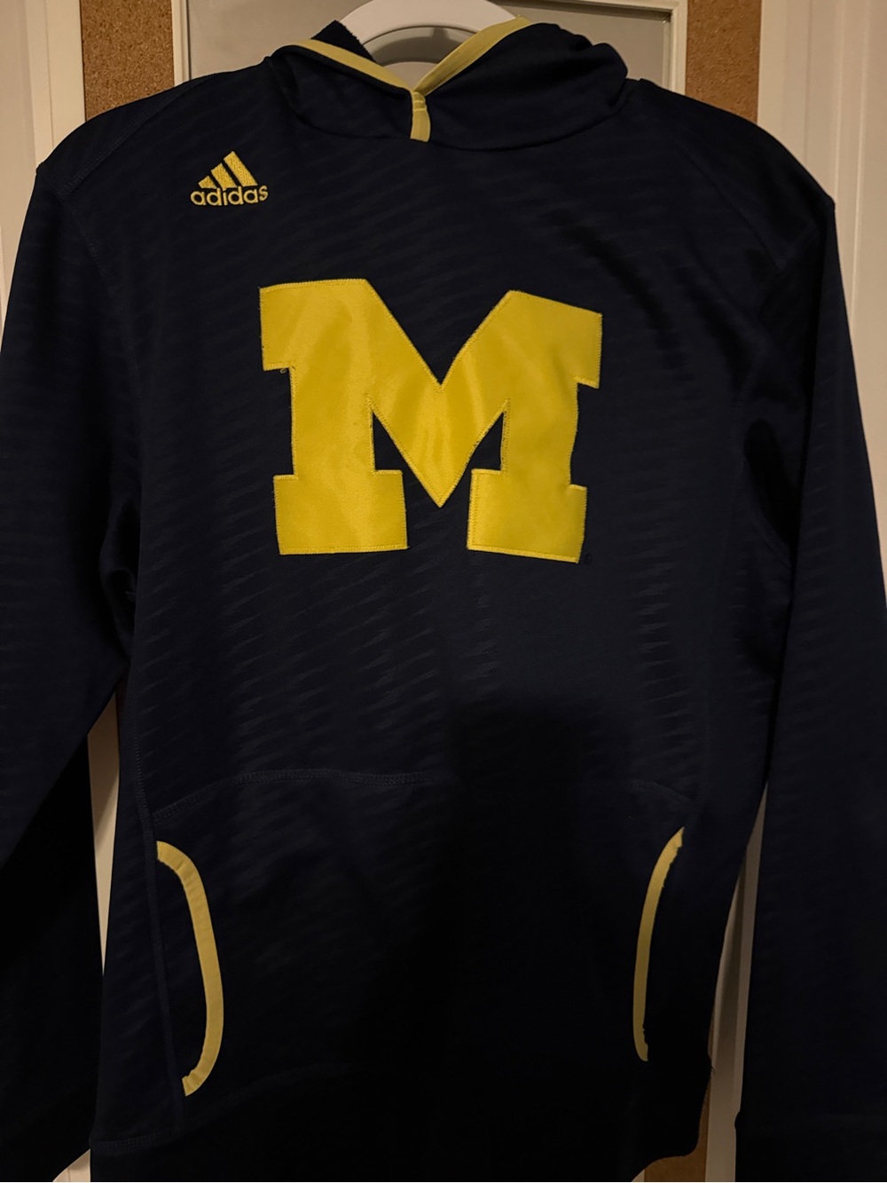 adidas Navy Hoodie with Maize 'M' Front